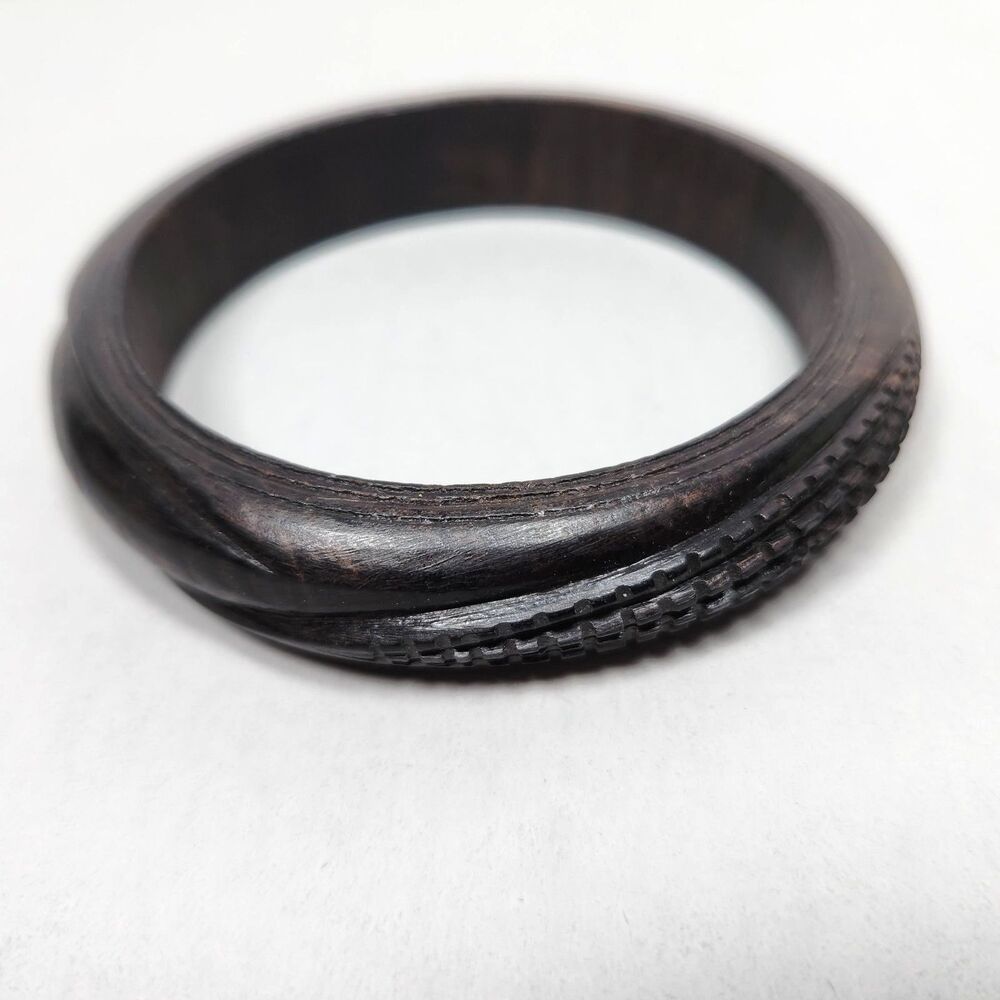 Vintage Carved Wood Bangle Bracelet Ethnic Boho Natural Layer Tribal